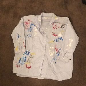 Zara striped button down shirt with hand prints